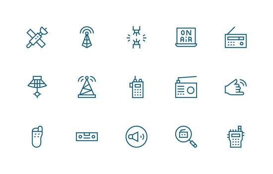 radio icono conjunto con 15 regular línea gráficos icono conjunto para web vector