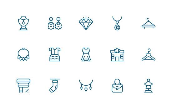 Regular Line Style Boutique Icons with 15 Vectors Scalable Icons for Cross-Platform Interfaces