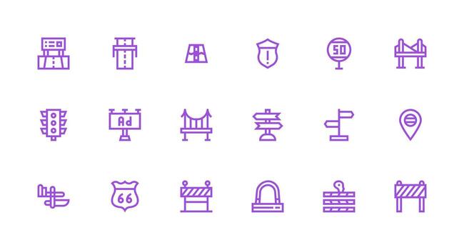 18 Strong Stroke Line Icons for Highway Graphics Responsive Icon Set for Flexible Layouts vector