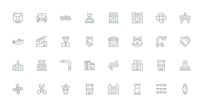 Delgado línea íconos desde arte lineal conjunto con 32 vectores de múltiples fines icono paquete para plantillas