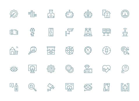 Monitoring Icon Collection with 35 Light Line Designs Neatly Designed Icons for Web Platforms vector