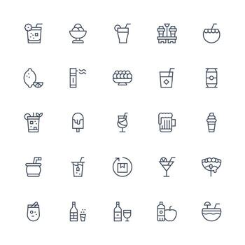 Refreshment Design Icons featuring 25 in Medium Stroke Outline Style Responsive Icon Set for Flexible Layouts vector