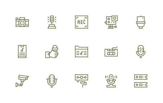 15 Regular Line Designs for Recording Icons Flexible Icon System for Web Interfaces vector