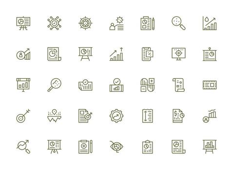 35 Metrics Icons in Regular Clean Line Aesthetic Icon Set for Web vector
