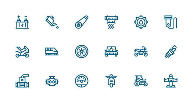 Engine Set with 18 Strong Stroke Line Icons Multi-Purpose Icon Set vector