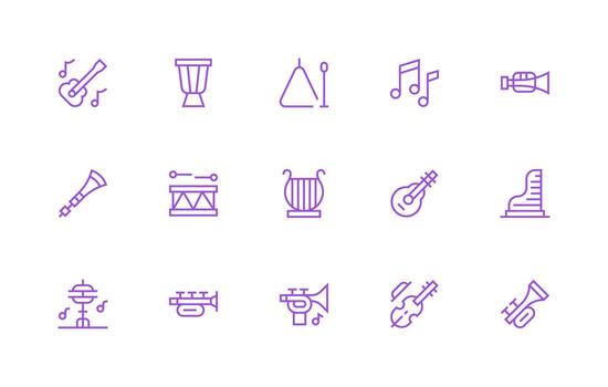 15 Icons for Orchestra in Regular Line Format Lightweight Icon Series vector