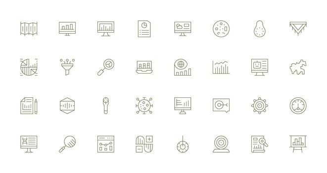 visualización icono conjunto con 32 Delgado línea gráficos píxel Perfecto icono conjunto vector