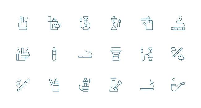 18 Icons for Smoking in Minimal Line Format Interface Icon Collection vector