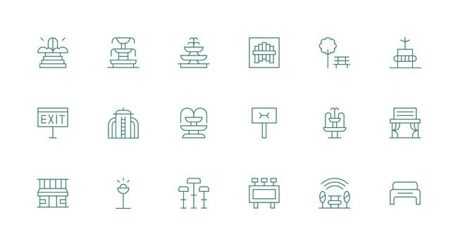 Public Space featuring 18 Icons in Minimal Line Design Web Icon Collection vector
