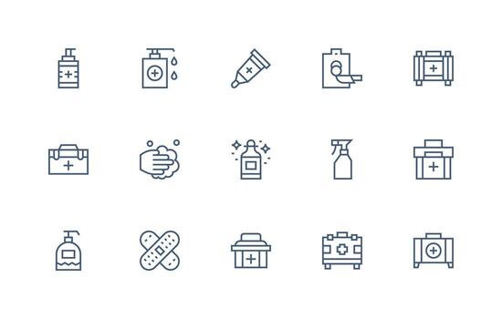 antiséptico icono colección con 15 regular línea diseños escalable íconos para todas temas vector