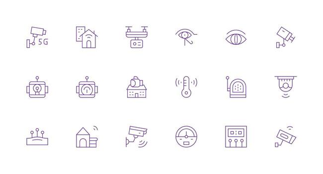 18 Icons for Monitoring System in Minimal Line Format Minimal Icon Set for Interface Projects vector