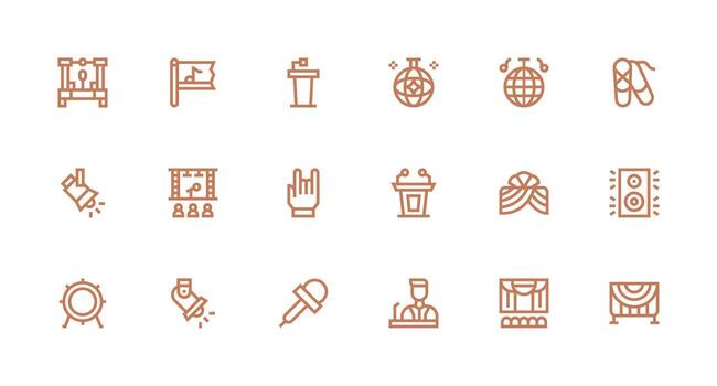 Stage Icon Set with 18 Strong Stroke Line Graphics Essential Icon Set for Teams vector