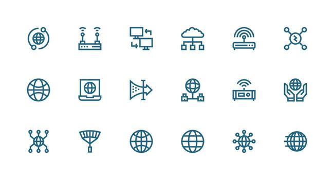 Network Connection Icon Set with 18 Strong Stroke Line Graphics Organized Icon Pack for Quick Access vector