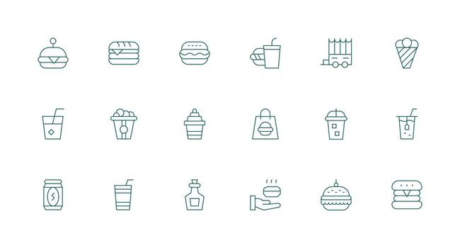 Fast Food Visual Pack containing 18 Minimal Line Icons Web Icon Collection vector
