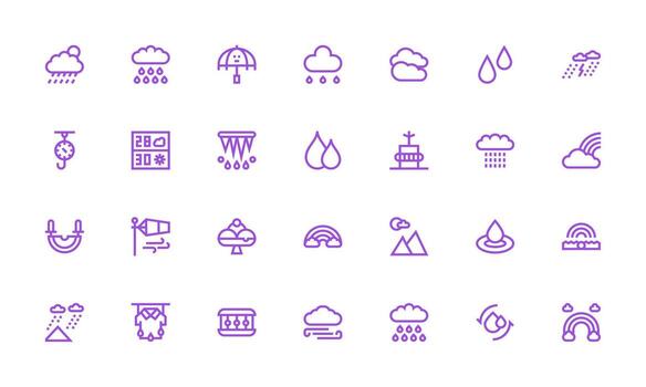 lluvia incluso 28 negrita línea ilustraciones completar icono haz para web diseño vector