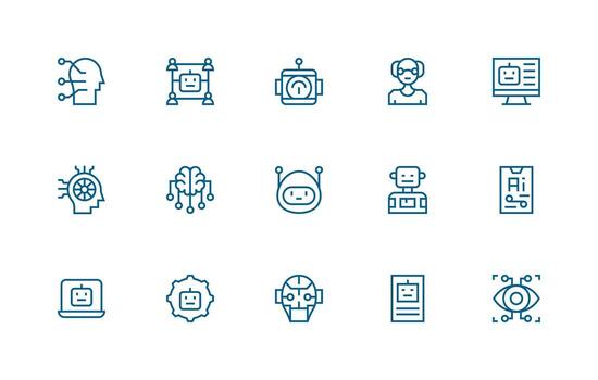 máquina aprendizaje presentando 15 íconos en regular línea diseño diseño icono colección vector
