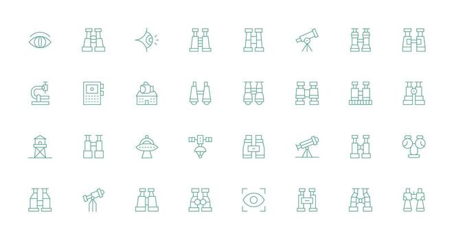 Observation Set with 32 Thin Line Icons Minimal Icon Set for Interface Projects vector