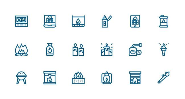 18 Strong Stroke Line Icons for Flame Graphics Clean Icon Set Icon Pack for UI Projects vector