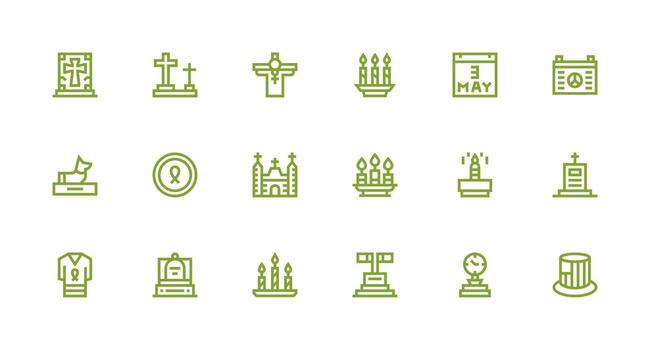 Memorial Icon Set with 18 Strong Stroke Line Graphics Neatly Designed Icons for Web Platforms vector
