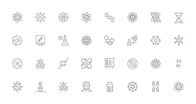 32 Thin Line Vectors for Molecule Theme Interface Icon Collection