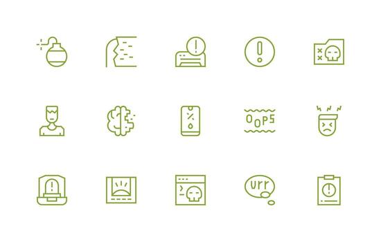 System Error Design Icons featuring 15 in Regular Line Style Professional Icon Pack for Development Work vector