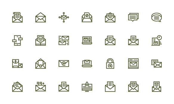 28 íconos para bandeja de entrada en negrita línea formato completar icono conjunto para móvil aplicaciones vector