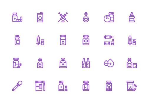 Vial Set with 24 Thick Line Line Icons Flexible Icon System for Web Interfaces vector