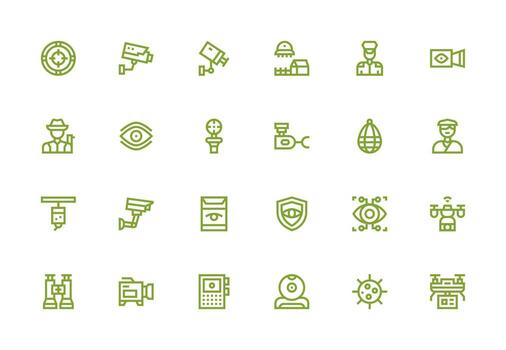 24 grueso línea línea íconos para vigilancia gráficos limpiar icono conjunto icono paquete para ui proyectos vector