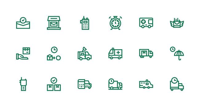 18 Icons for Dispatch in Strong Stroke Line Format Icon Set for Projects vector