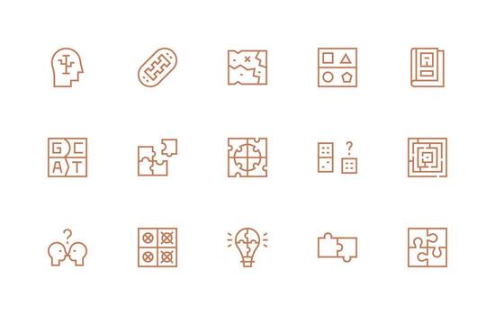 Puzzle Icon Set with 15 Regular Line Graphics Pixel Perfect Icon Set vector