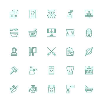Preparation featuring 25 Icons in Medium Stroke Outline Design Complete Icon Set for Mobile Apps vector