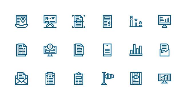 reporte presentando 18 íconos en fuerte carrera línea diseño multi-estilo íconos para creativo proyectos vector