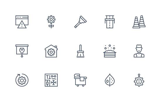 15 Regular Line Designs for Maintenance Icons Clear and Concise Icon Set Collection vector