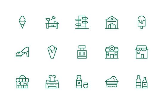 Shop Icon Set with 15 Regular Line Graphics Balanced Icon Set for Functional Design vector