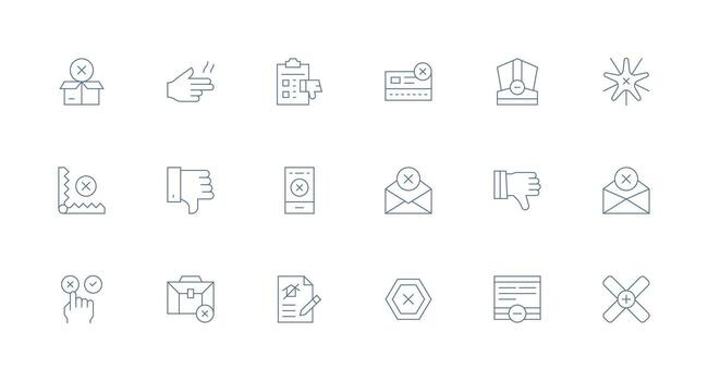 Reject Icon Set with 18 Minimal Line Graphics Icon Pack for UI vector