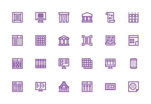 grueso línea línea íconos desde columnas conjunto con 24 vectores detallado icono colección para diseño sistemas