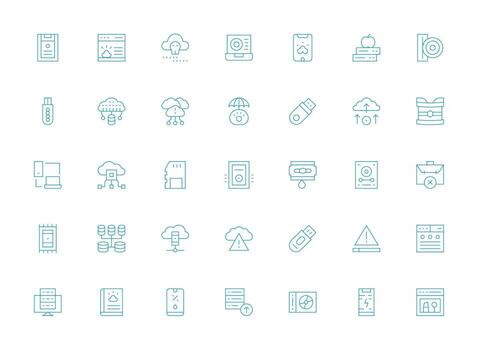 35 Icons for Backup in Light Line Format Lightweight Icon Series vector