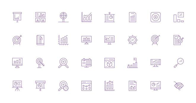 kpi icono conjunto con 32 Delgado línea gráficos neutral estilo íconos para ninguna proyecto vector