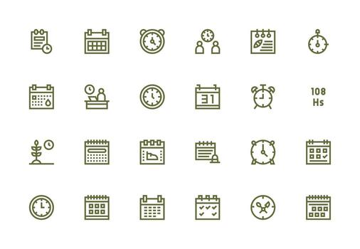 hora administración icono conjunto con 24 grueso línea línea gráficos mínimo icono conjunto para interfaz proyectos vector