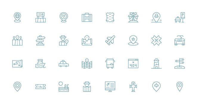 destino icono colección con 32 Delgado línea diseños núcleo icono colección para diario Tareas vector