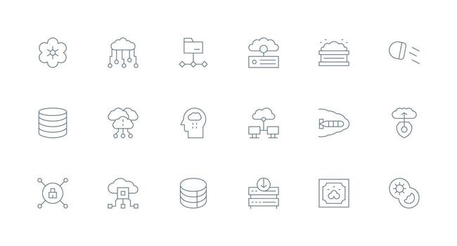 nube informática conjunto con 18 mínimo línea íconos monitor icono paquete vector