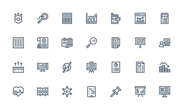 28 íconos para gráfico en negrita línea formato organizado icono paquete para rápido acceso vector