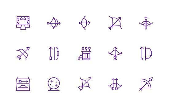 Archery Icon Collection with 15 Regular Line Designs Neatly Designed Icons for Web Platforms vector