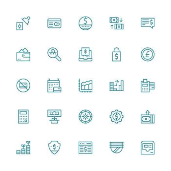 Finance featuring 25 Icons in Medium Stroke Outline Design User Interface Icons for Digital Products vector