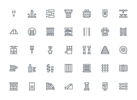 Vertical Icon Set with 35 Regular Clean Line Graphics Core Icon Collection for Daily Tasks vector