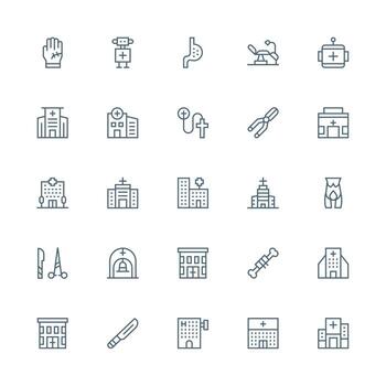 25 íconos para cirugía en medio carrera contorno formato flexible icono sistema para web interfaces vector