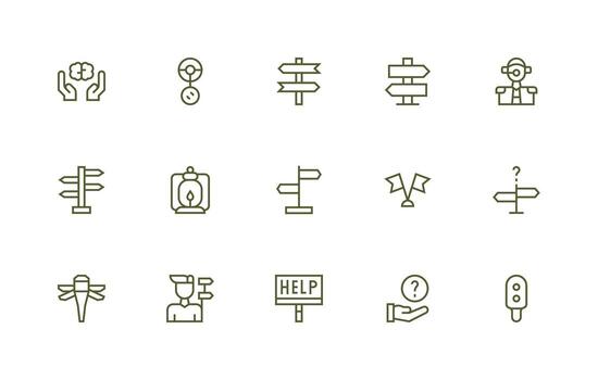 Guidance Icon Collection with 15 Regular Line Designs Simple Icons for Interface and Wireframes vector