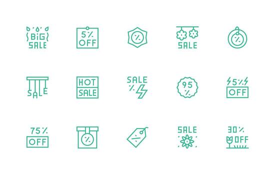 15 Flash Sale Icons in Regular Line Aesthetic Clear and Concise Icon Set Collection vector