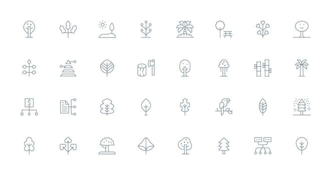 árbol presentando 32 íconos en Delgado línea diseño ui y ux enfocado icono colección vector