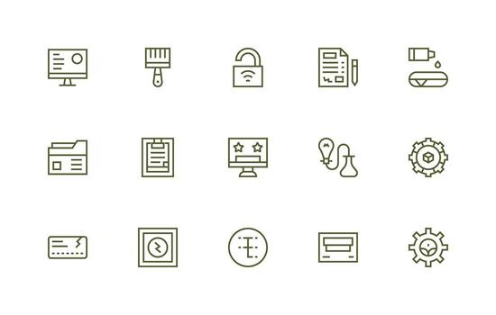 15 regular línea diseños para solicitud íconos íconos construido para visual consistencia paquete vector